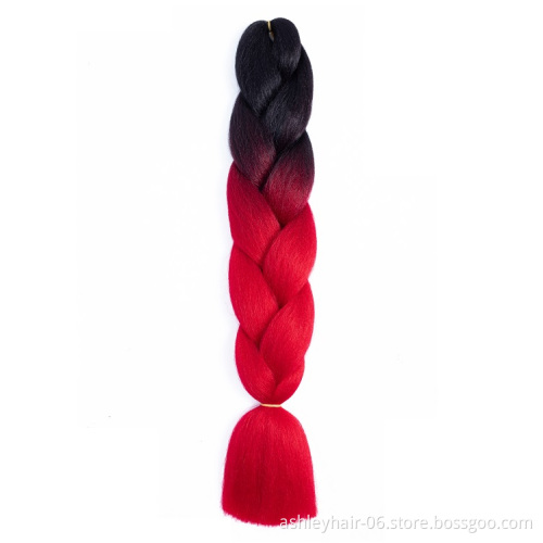 Wholesale Braiding 24 Inch 100G Braid Ombre Two Tone Color High Temperature Synthetic Fiber Braiding Hair Extension